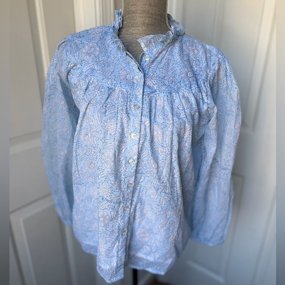 Clara the Label by Victoria Dunn - Blue Floral Long Sleeve Blouse Small